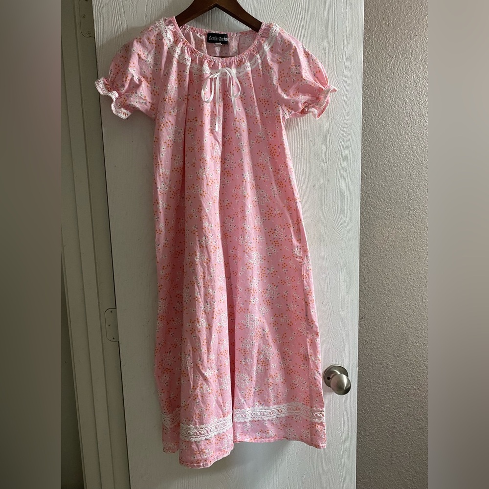 Scarlet Darkness Dress Pink White Maxi Floral Lace Peasant Prairie Girls 10-11